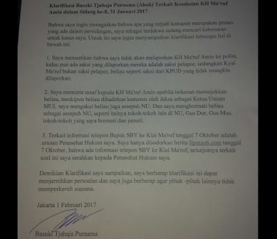 Surat permintaan maaf Ahok