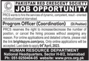 jobs in Pakistan Red Crescent Society PRCS