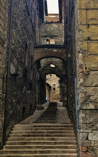 The Medieval streets of Narni Umbria turn into stairways up the hillside