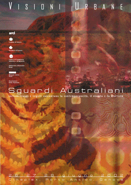 Poster of the first edition of Sguardi australiani, Genoa, June 2002. Designed by Harta Design, Genoa