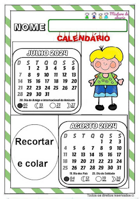 Calendário folhinha de 2024,alfabetização