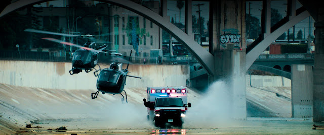 Two helicopters attempt to apprehend an ambulance