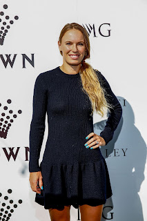 Caroline Wozniacki in Black Dress at Crown IMG Tennis Party