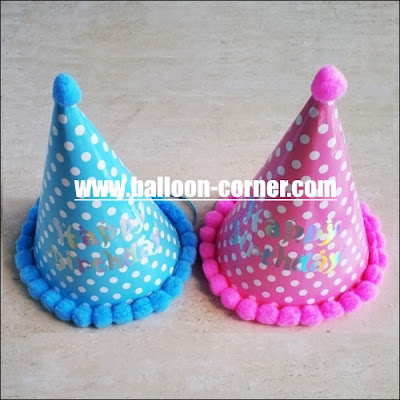 Topi Ulang Tahun Pom Pom HAPPY BIRTHDAY
