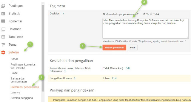 Cara Memasang Meta Deskripsi di  Blog