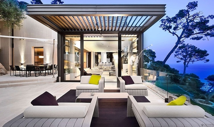 Terrace of Modern Bayview Villa In French Riviera