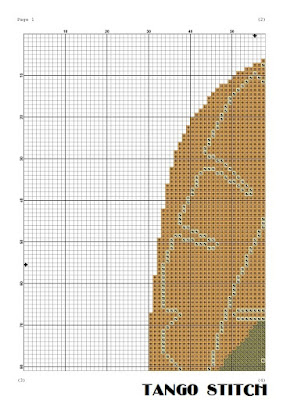 Abstract leaf orange green herbal cross stitch pattern, Tango Stitch