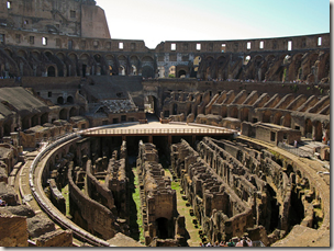 A photo from inside the Colosseum. This shows what a great architectural structure that it was and when standing inside, sends chills down your spine.