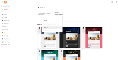 Opening the HTML theme editor  in the Blogger dashboard