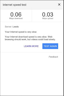 Photo of results of broadband test on Saturday