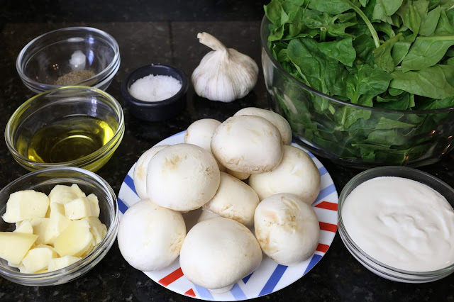 Ingredientes para champiñones con espinacas y queso