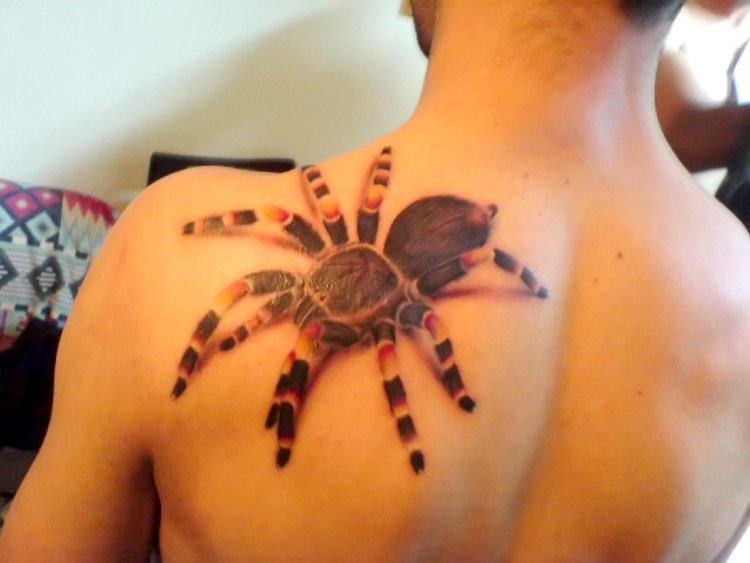 Chrome black widow spider skull tattoo on hand. Black spider web tattoo on