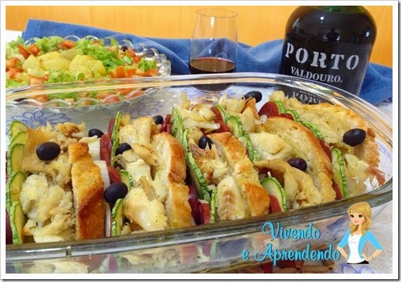 Bacalhau com pão italiano e linguiça portuguesa Bacalhau com pão italiano e linguiça portuguesa