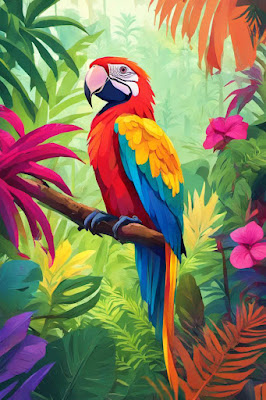 colorful parrot in tropical jungle tree