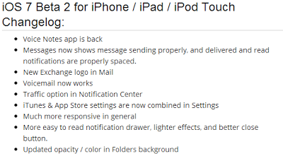 Apple iOS 7 Beta 2 Changelog