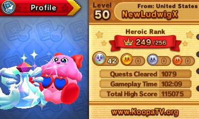Team Kirby Clash Deluxe heroic rank 249 no wireless quests