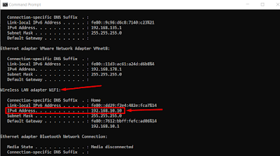 ipconfig, Finding IPV4 address