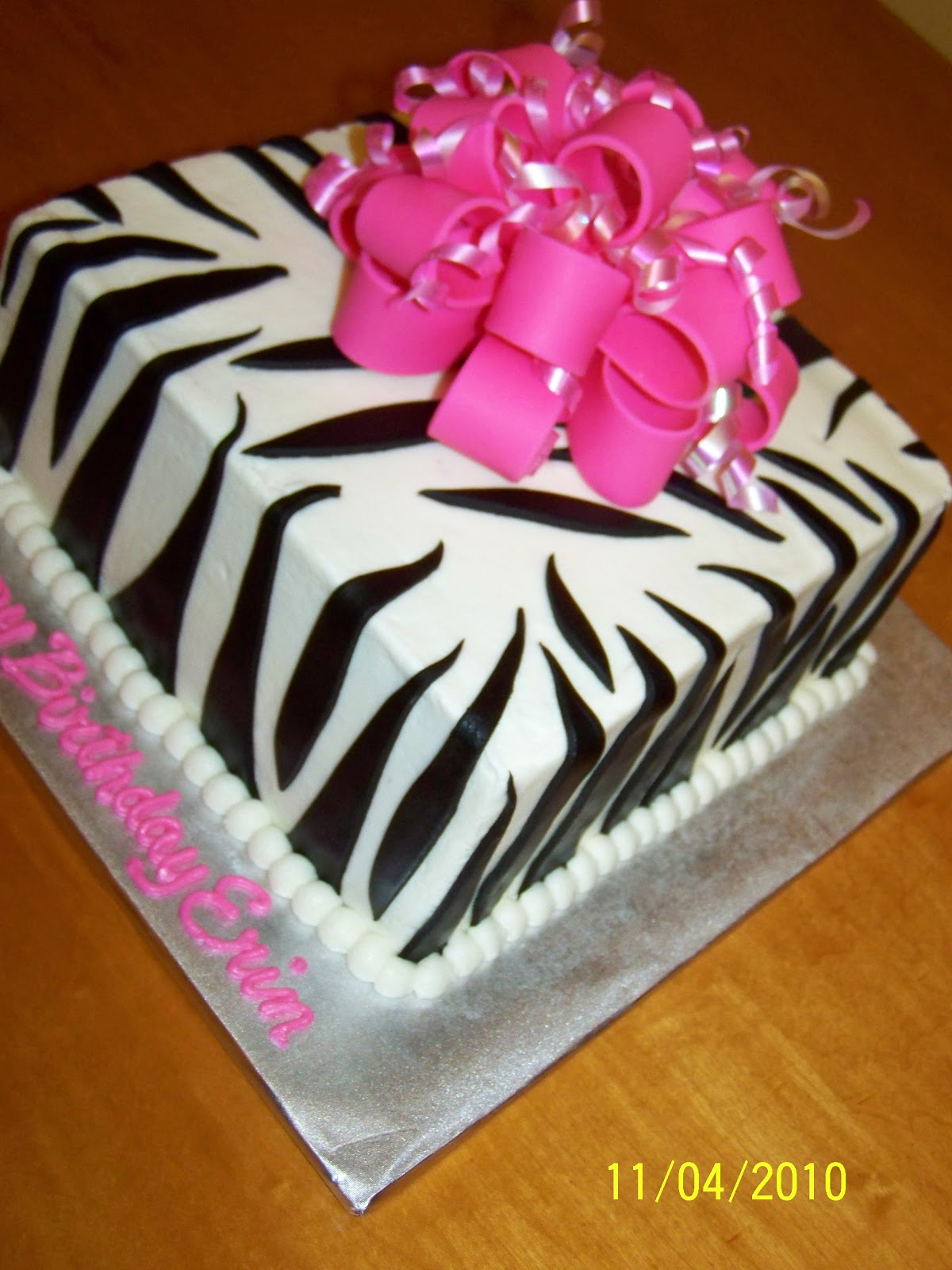 blue square wedding cake pictures Zebra Gift Cake with Hot Pink Bow