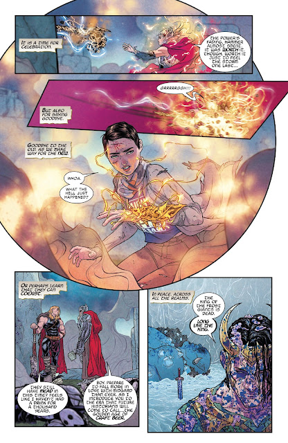 Jane loses her Mighty Thor power after her hammer wrecks in the War of the Realms Issue #6.