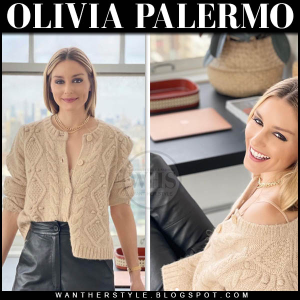 Olivia Palermo in camel knit cardigan