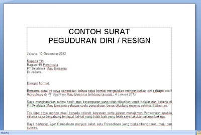 CONTOH SURAT PENGUNDURAN DIRI / RESIGN TERBAIK