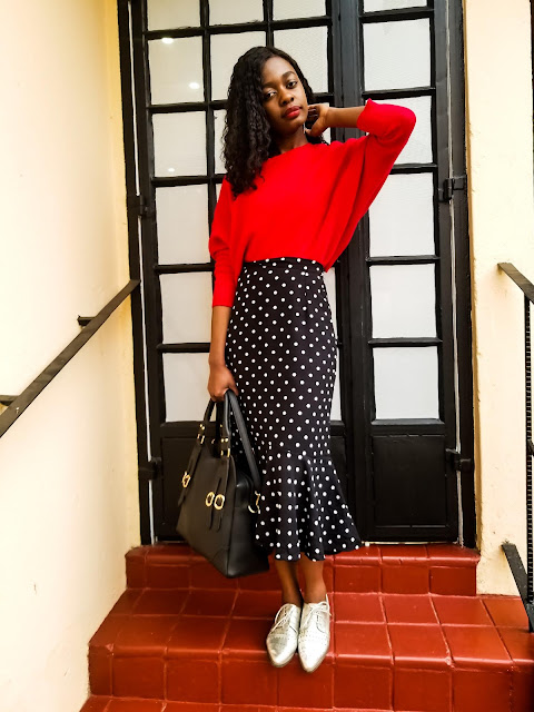 How To Wear A Polka Dot Midi Skirt Outfit