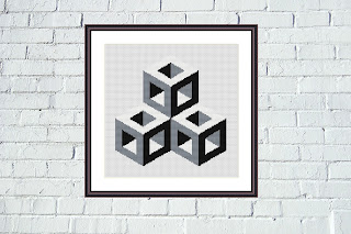 Cube cross stitch pattern Geometric black and white embroidery - Tango Stitch