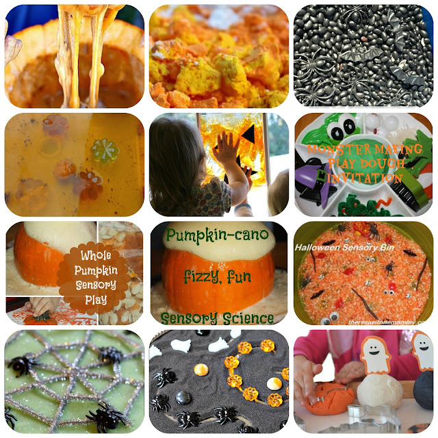 Over 100 Halloween ideas for kids including crafts, sensory play, food, printables, learning activities, and more