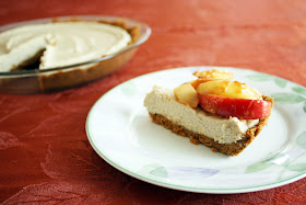 vegan apple peanut butter cheesecake pie with sauteed apples