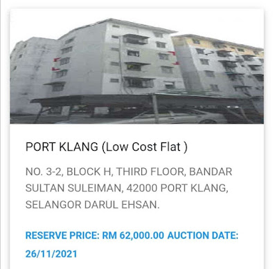 Contoh listing lelong dah drop harga rezab; harga rezab cuma RM62,000