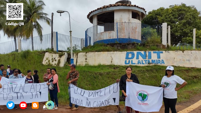 Moradores atingidos pelas Obras do DNIT na transamazônica em Altamira, realizam protesto em frente a Sede do Órgão na cidade