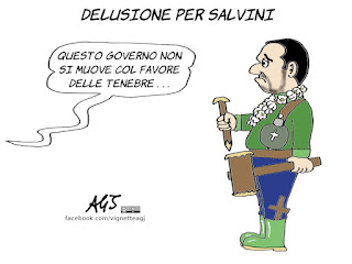 salvini, favore delle tenebre, conte, conferenza stampa, vignetta, satira