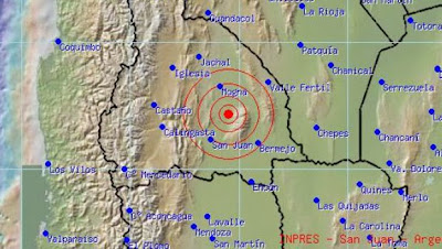 Epicentro sismo 5,6 grados en San Juan, 15 de Enero 2014