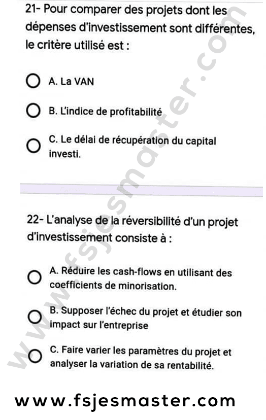 Exemple Concours Master Finance Islamique 2020-2021 - Fsjes Agdal