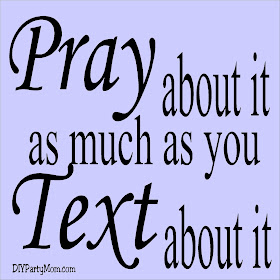 Teach your kids to "Pray about it as much as you Text about it" with this prayer lesson enhancer.  This printable tag is perfect for your next lesson on prayer. #prayerlesson #prayer #prayabout it #diypartymomblog