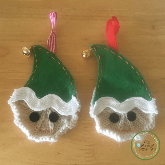 Picture of two knitted elves for Christmas decorations