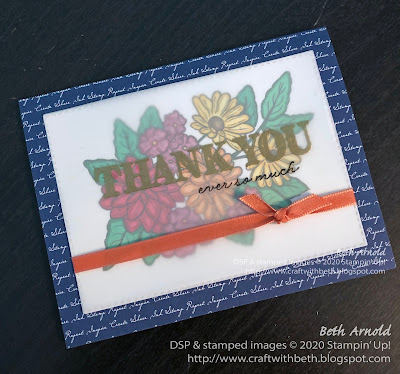 Craft with Beth: Stampin' Up! card Ornate Garden Ornate Thank You Ornate Styles Stampin' Blends Vellum Overlay Heat Embossing Stitched Rectangle Dies