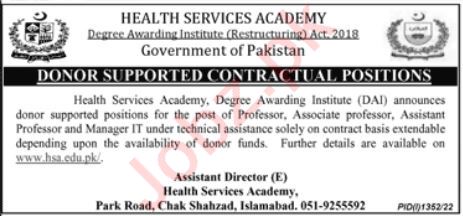 Latest Health Service Academy Education Posts Islamabad 2022