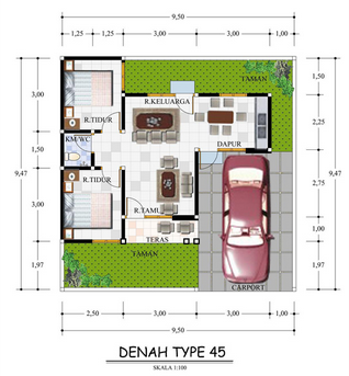 Gambar Denah Rumah Minimalis Type 45 Modern