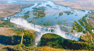 Aerial view of Victoria Falls the largest waterfalls in the world