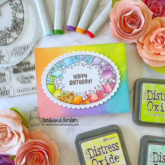 Birthday Card by Farhana Sarker | Birthday Oval Stamp Set and Oval Frames Die Set by Newton's Nook Designs
