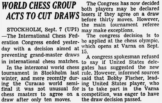 World Chess Group Acts To Cut Draws