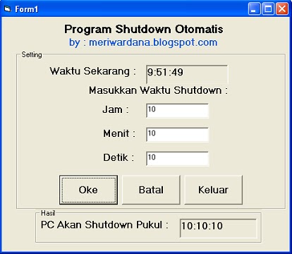 Gambar program shutdown otomatis dengan Visual basic