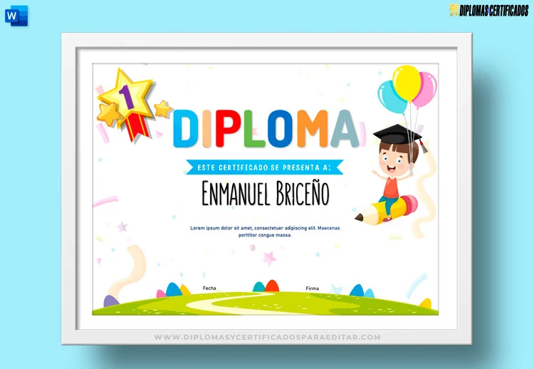 Diploma de graduación para niños de primaria