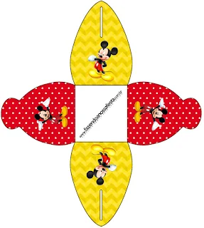 Mickey en Fondo Amarillo con Zigzags y Rojo con Lunares: Cajas para Imprimir Gratis.