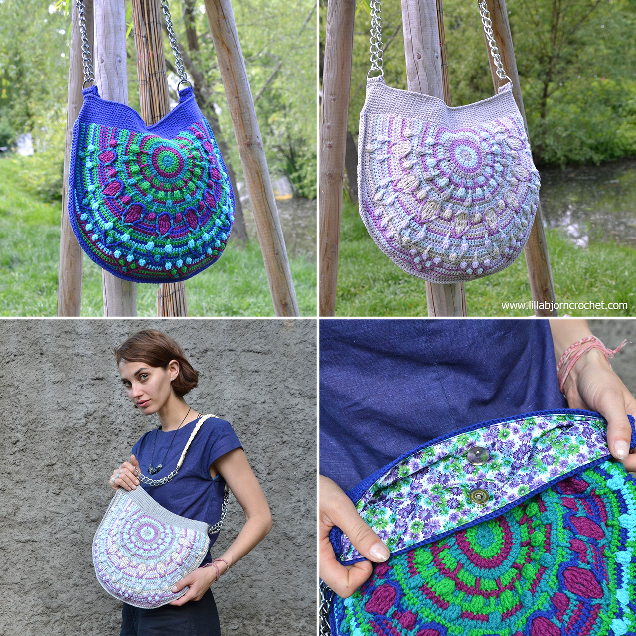 Peacock Tail Bag CAL in overlay crochet. Original design by Lilla Bjorn Crochet