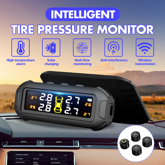 Universal Car Solar Wireless Tyre Tire Pressure Monitor LCD Tester+4 Sensors