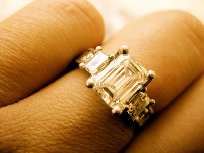 Three Stone Emerald Cut Engagement Ring Infinity Wedding Band