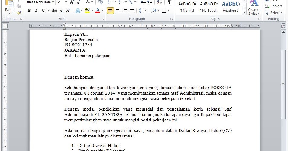 Contoh Kalimat Pembuka Surat Lamaran Pekerjaan Berdasarkan 