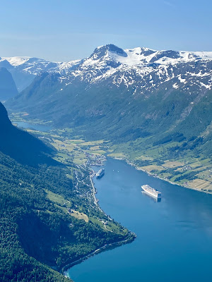 view of Olden, Norway from mt. Hoven